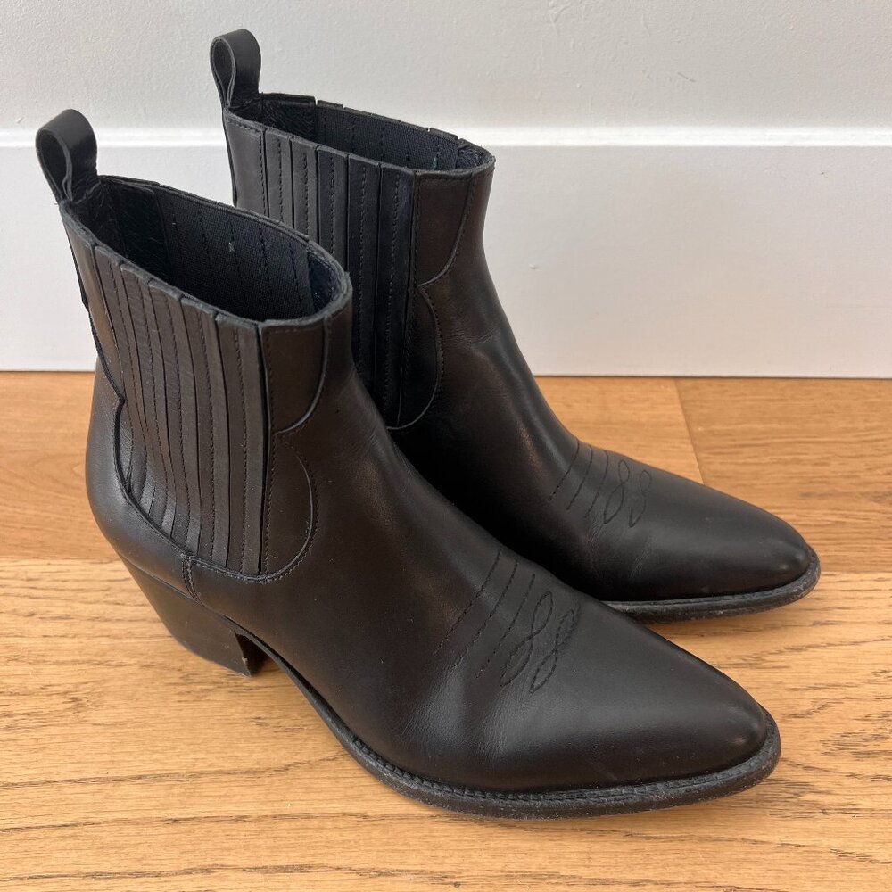 Maje Farwest Black Leather Western Cowboy Boots